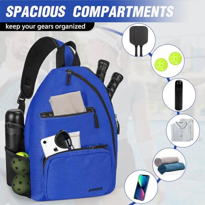AEROBIX Pickleball Bag for Women & Men, Pickle Ball Backpack - Upgraded Zippers, Large Capacity, Padded Paddle Pocket, Adjustable Sling Bag (No Accessories) - color: BLUE