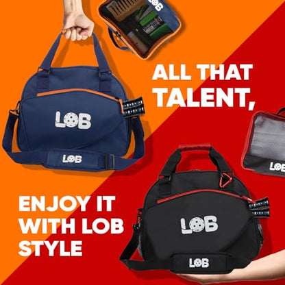 LOB Pickleball Bags for women men Tote Carry Bag with Bottle Holders, Fits 2 Paddles, 2pc Accessories (Pouch, Mesh Ball Bag), Durable Lightweight