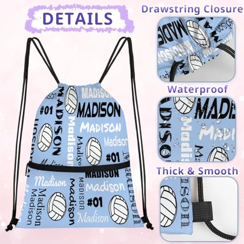 Custom Volleyball Style Drawstring Bag, Personalized Sports Ball Backpack Drawstring Sack Cinch Bags for Team Gift Party Favors, Sky Blue - color: Brown