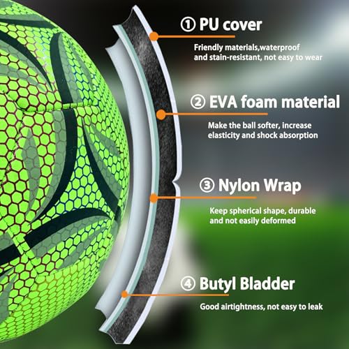 Light Up Soccer Ball,Glow in The Dark Soccer Ball Size 4/5 with Pump,Glowing Luminious Soccer Balls for Day&Night Games and Training Gifts for Men Youth and Adult Night Games - size: Size 4