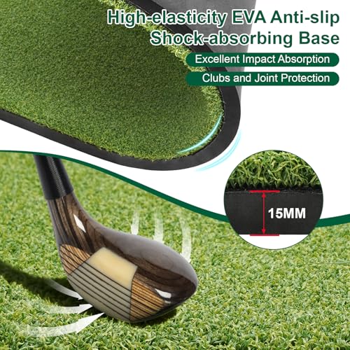 32mm Dual-Turf Golf Mat, 5x4FT Golf Hitting Mat with Standing Guide-Line, Golf Practice Mat for Outdoor & Indoor, Ideal Gifts for Men Dad/Husband/Golfers