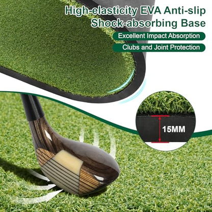 32mm Dual-Turf Golf Mat, 5x4FT Golf Hitting Mat with Standing Guide-Line, Golf Practice Mat for Outdoor & Indoor, Ideal Gifts for Men Dad/Husband/Golfers