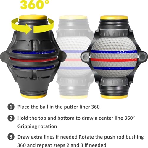 1 Pack 360° Triple Line Golf Ball Marker，Golf Ball Line Marker Tool，Golf Ball Marker Stencil，Alignment Ball Marker，Golf Accessories - color: 1 Pack 360° Triple Line Golf Ball Marker（Black&Yellow）