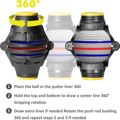 1 Pack 360° Triple Line Golf Ball Marker，Golf Ball Line Marker Tool，Golf Ball Marker Stencil，Alignment Ball Marker，Golf Accessories - color: 1 Pack 360° Triple Line Golf Ball Marker（Black&Yellow）