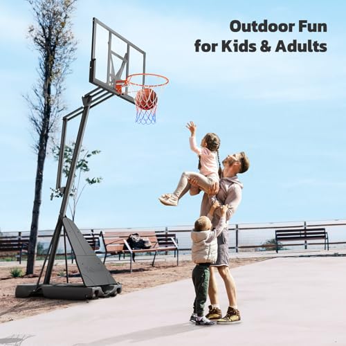 Yohood Basketball Hoop Outdoor Portable 44/48 Inch Backboard, 10ft Quickly Adjustable Basketball Goal System with Wheels for Court/Backyard/Driveway