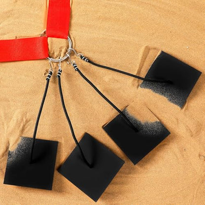 4 Pcs Beach Volleyball Sand Anchors 4 Inch Heavy Duty Plastic Boards with Elastic Thick Cord for Beach Volleyball Boundary Lines, with S - Hooks