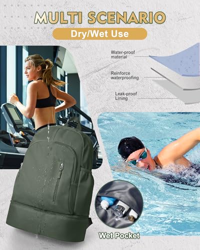 Gym Backpack for Women Men, Lightweight Gym Bag with Shoe Compartment, Waterproof Sports Backpack with Wet Pocket, Green - color: A4-army Green
