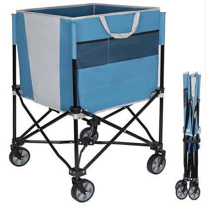 ZeHuoGe Rolling Ball Storage Cart with Wheels, Collapsible Garage Sports Equipment Organizer for Volleyball Basketball Tennis Toy Storage Multi-Sport Family Gym