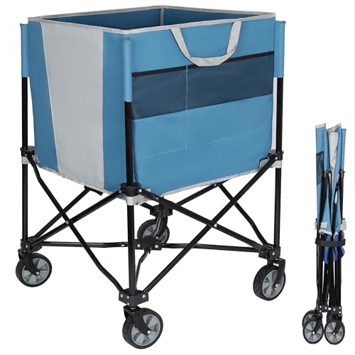 ZeHuoGe Rolling Ball Storage Cart with Wheels, Collapsible Garage Sports Equipment Organizer for Volleyball Basketball Tennis Toy Storage Multi-Sport Family Gym