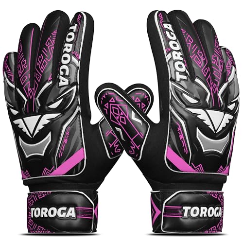 Goalkeeper Gloves for Kids & Youth – Soccer Goalie Gloves, Strong Latex Grip, Double Wrist Support & Breathable Mesh – Boys Football Gloves - color: Pink, size: 2