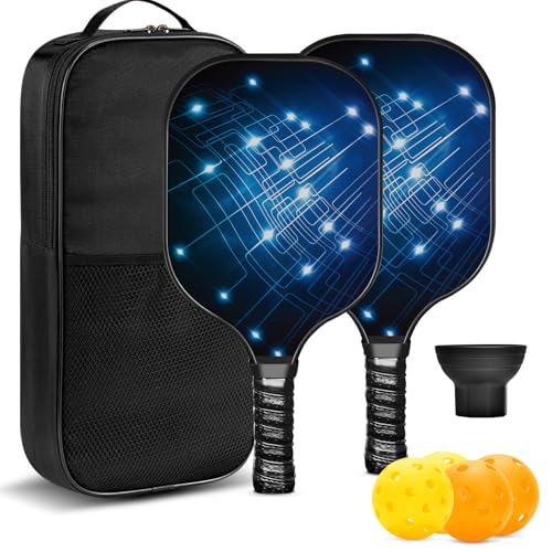 Pickle Ball Set Pickleball Paddles Set of 2 Carbon Fiber Pickleball Paddle Includes 4 Balls, 2 Ball Pickers, 1 Ball Bag Best Gifts for Junior and Professional Pickleball Equipment - color: Blue