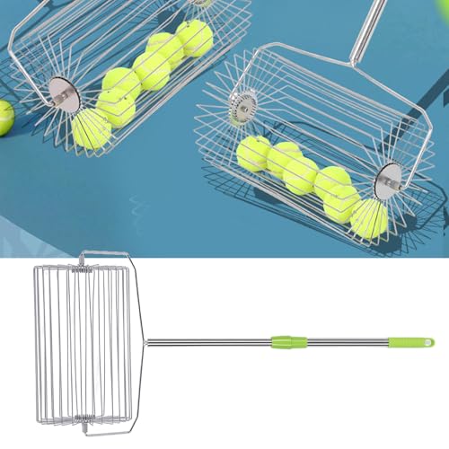 Tennis Ball Collector Roller, Stainless Steel No Bending Over Quick Rolling Picker, Telescopic Handle Ball Collector, Ideal for Up to 40 Tennis Balls, Easy Storage & Portable Use