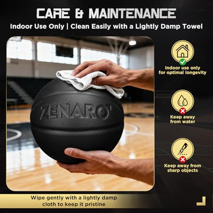 Zenaro Ultra Premium Silent Basketball - Size 7 (29.5”), Non-Compressed, 3D Sculpted Groove for True Bounce & Control, Real Game-Weight Indoor Basketball, Durable Airless Foam, Premium Gift Box