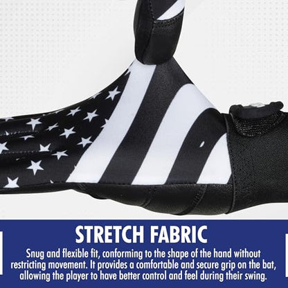 USA Flag Baseball Batting Gloves & Softball Glove American Flag Batting Gloves Youth Kids Baseball Batting Glove Youth Men Adult & Unisex - color: Black Stars & Strips, size: Youth Small