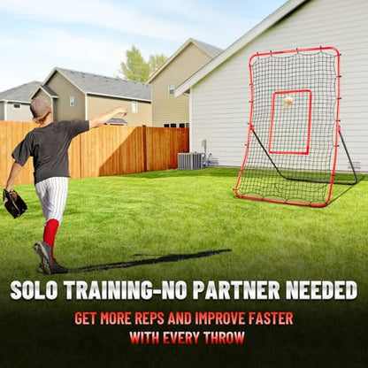 Durable Baseball Rebounder Net, 6x4 FT Pitchback Nets 5 Angles Simulate Grounder,Pop Fly,Line Drive,Softball Rebounders for Pitching,Fielding,Catching Solo Practice,Rebound Net with Strike Zone