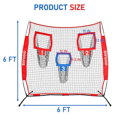 Zonlolo 6x6ft Football Training Net, Football Throwing Net with 3 Target Pockets, Portable QB Throwing Practice Equipment with Small Carry Bag,Most Suitable for Kids - color: Red