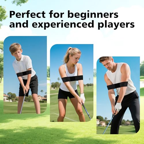 2 Pack Golf Swing Training Aid Swing Correcting Arm Band for Muscle Memory & Body Connection – Golf Trainer for Beginners, Left/Right-Handed Players (Black)