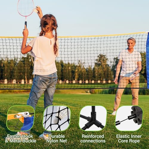 Adjustable Height Portable Badminton Net, Competition Multi Sports Indoor Outdoor Net for Kids Volleyball, Pickleball, Soccer Tennis, Lawn Tennis, Easy Setup for Backyard, Beach, Carry Bag Included