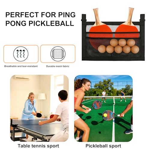 Ping Pong Paddle Holder with Mesh Storage Bag, Under Table Tennis Organizer with Adjustable Straps, Hanging Pickleball Paddle Rack for Balls & Paddles, Easy Install Space-Saving Storage