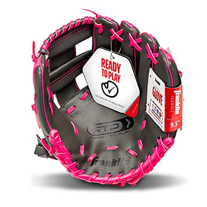 Franklin Sports Kids-Baseball Gloves - RTP Child's Tball Glove - Boys + Girls Teeball Mitt Set - Kids + Toddler - Right or Left Hand Throw - 9.5" - color: Gray/Pink