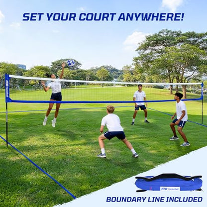 Haokelball Outdoor Volleyball Net Set for Backyard, 32FT Regulation, 3-Level Adjustable Height & Anti-Sag Tension System, Heavy Duty Thick Poles, Includes Volleyball, Pump, Boundary Line and Carry Bag - color: A-Blue