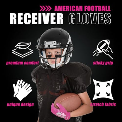 HANDLANDY Youth Football Gloves, Kids Sticky Receiver Gloves,Super Grip Football Glove Best Gift for Boys,Girls - color: Pink and White, size: X-Small-Youth