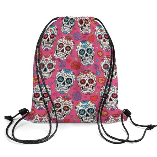 Lightweight Drawstring Sackpack Sports Backpack Waterproof for Gym Travel Hiking Men Women Durable Polyester, Sugar Skull Mexcian Bags - color: Picture (636)
