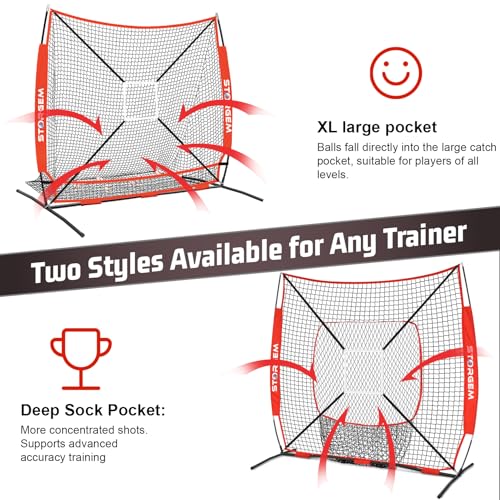 Storgem 6'X6' Baseball Softball Practice Net, Portable Baseball Net for Batting, Hitting, Pitching and Fielding, Carry Bag, Strike Zone and Batting Tee, Great for Kids Adult Youth
