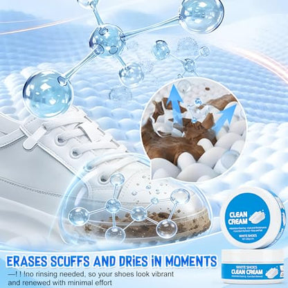 2PCS White Shoe Cleaning Cream, Multipurpose No-Wash Solid Paste with Sponge,Multipurpose White Shoes Clean Cream, Shoes Cleaner for Leather Sneakers Soles