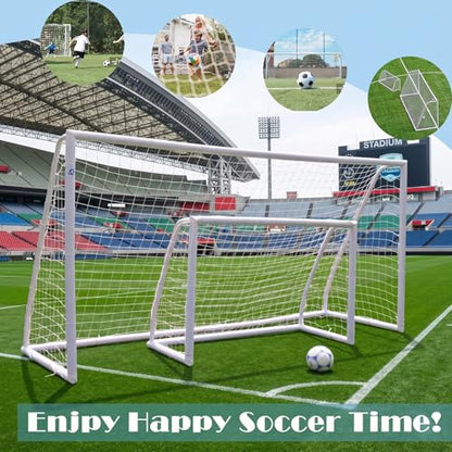 EGREE Portable Soccer Goal for Backyard - 12x6FT/8x6FT/6x4FT Heavy Duty Football Net Goals for Adults & Youth Training, Outdoor PVC Soccer Goal Post with Weatherproof UPVC Frame & Ground Stakes, White - size: 8FT*6FT