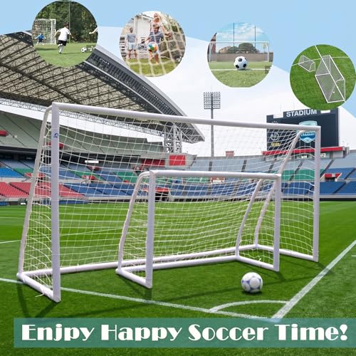 EGREE Portable Soccer Goal for Backyard - 12x6FT/8x6FT/6x4FT Heavy Duty Football Net Goals for Adults & Youth Training, Outdoor PVC Soccer Goal Post with Weatherproof UPVC Frame & Ground Stakes, White