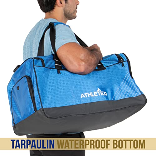 Athletico Sideline Soccer Duffle - Soccer Bag for Basketball, Volleyball & Football | Duffel Includes Separate Cleats Compartment For Men & Women (Blue)