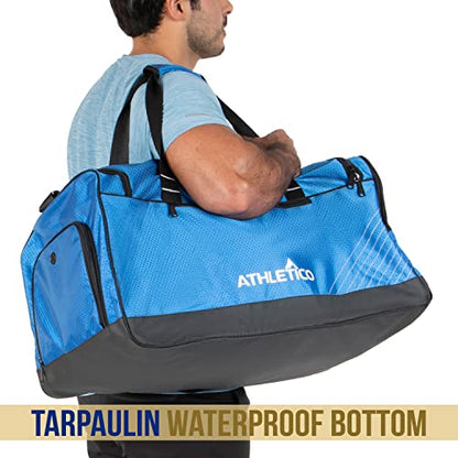 Athletico Sideline Soccer Duffle - Soccer Bag for Basketball, Volleyball & Football | Duffel Includes Separate Cleats Compartment For Men & Women (Blue)
