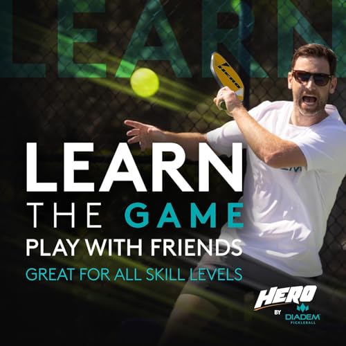 Diadem Hero V2 Complete Pickleball Starter Kit | 2 Lightweight Fiberglass Pickleball Paddles, 2 USAPA Approved Pickleballs & Mesh Carry Bag | Beginner-Friendly Wide Face & Durable Design