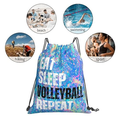 Eat Sleep Volleyball Repeat Drawstring Backpack Gym String Bag Sports Drawstring Sackpack For Women Men