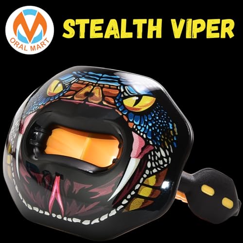 Oral Mart Flag Football Mouth Guard with 3D LipFit Design for Kids - Youth Football Mouthguard (No Boil) Cool Instant Fit Lip Guard Mouthpiece for Braces (Detachable Helmet Strap Included) - color: Stealth Viper