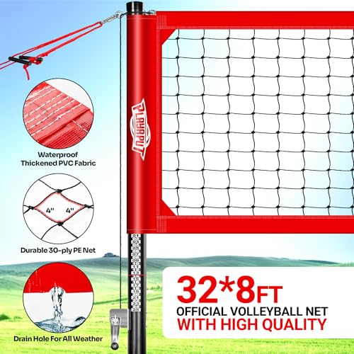 PLAYAPUT Outdoor Professional Volleyball Net System, Aluminum Poles with Scoring System and Anti-Sag Winch, Easy Adjust Heights Portable Volleyball Net for Backyard,Beach, Grass