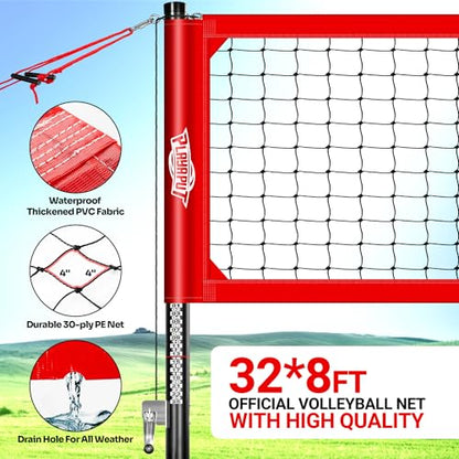 PLAYAPUT Outdoor Professional Volleyball Net System, Aluminum Poles with Scoring System and Anti-Sag Winch, Easy Adjust Heights Portable Volleyball Net for Backyard,Beach, Grass
