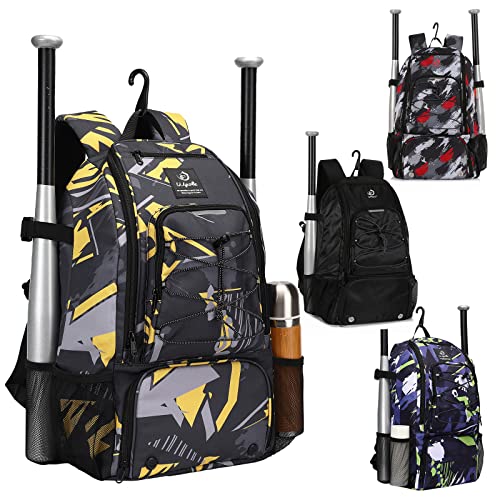 Sports Baseball&Softball Bat Bag For Youth｜Adults, Baseball Equipment Backpack Bag with Shoe Compartment,Fence Hook,Holds Bat, Helmet, Glove - color: Mix Yellow