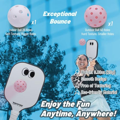 TOPPRO Pickleball Paddles Set of 2, Fiberglass Face, Polypropylene Honeycomb Core, Lightweight Pickleball Rackets 2 Pack - color: EYE Pink& White