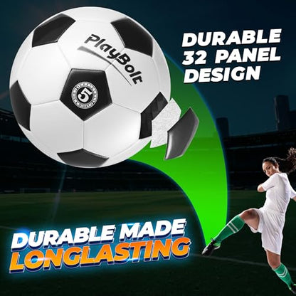 PlayBolt Soccer Ball Size 5 with Pump - Black & White Training Practice & Match Ball for Kids, Youth and Adults (Pack of 1 or 4) - size: 4-Pack