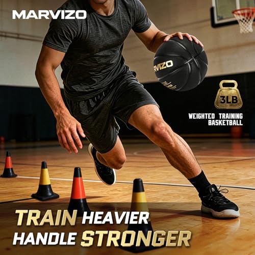 3LBS Elite Weighted Heavy Basketball Training Equipment, Official Size 7 (29.5"), Durable in&Outdoor, Enhanced Grip Composite Leather, Improve Handling Dribbling Passing Rebounding Skills