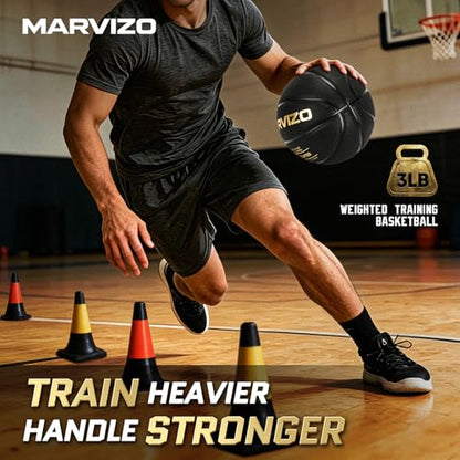 3LBS Elite Weighted Heavy Basketball Training Equipment, Official Size 7 (29.5"), Durable in&Outdoor, Enhanced Grip Composite Leather, Improve Handling Dribbling Passing Rebounding Skills