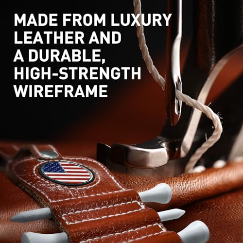 VEASAERS Golf Tee Holder with USA Ball Marker 4 Pcs White Wood Tees, Portable Hold Different Tee Leather Gift Hook Hanging Clip to Golf Bag Belt - color: Brown