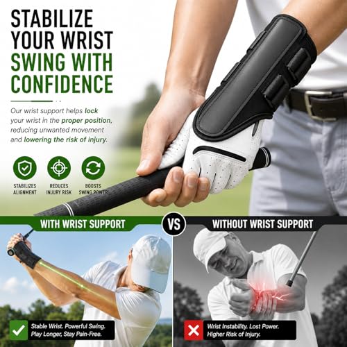 Golf Swing Trainer Aid for Right Handed, Retractable Golf Practice Tool with Click Feedback - Golf Training Aid Includes Wrist Alignment Brace & Correcting Arm Band, Power & Rhythm Training