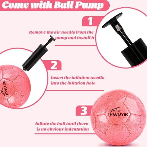 Size 3 4 5 Glitter Pink Gold Purple Soccer Ball with Pump Youth Toddler Soccer Ball for Kids Aged 4-6 6-8 8-12 Training Ball for Teens Boys Girls