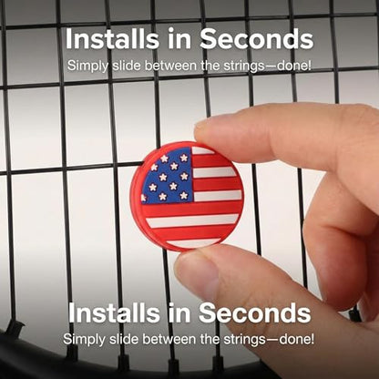 American Flag Tennis Racket Dampener: Silicone Tennis Vibration Shock Absorbers - USA Patriotic Racquet Damper for Sporter, Tennis Accessories (10 Pack)