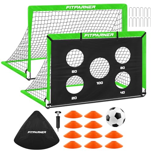 Soccer Goal,Backyard Soccer Goals for Kids 2 Pack,4x3/6x4 FT Portable Toddler Soccer Nets with Target,Ball & Cones,Soccer Training Equipment for Kids Youth Outdoor Games,Sports,Play - color: Green, style: 4x3FT