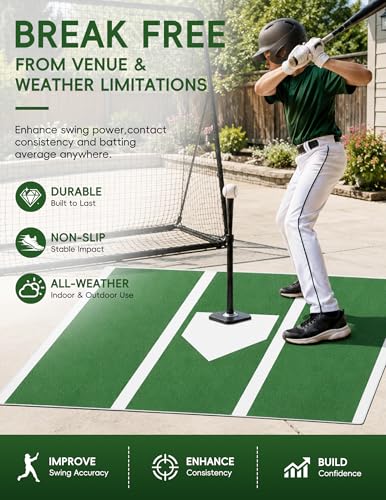 4 x 6.5 ft Baseball Hitting Mat with Home Plate, Soft-Touch Velvet Surface Softball Mat for Backyard Batting Cage, Indoor Outdoor Softball and Baseball Practice