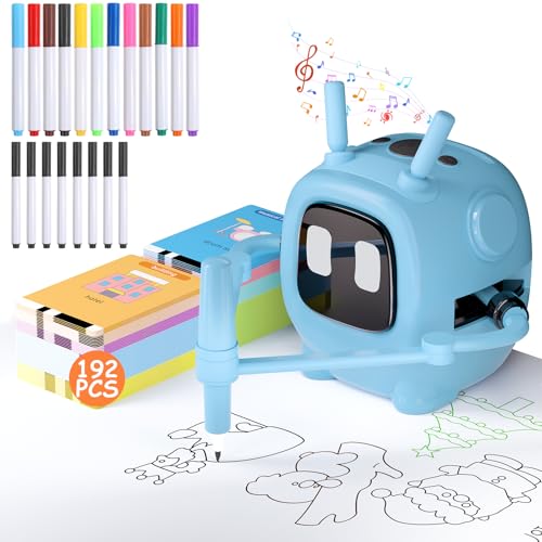 Art Enlightenment Drawing Robot: Educational Interactive Learning Toy for Kids - Auto Painting Machine with 192 Cards & Pens - Montessori Gifts for 3-8 Year Old - color: Blue